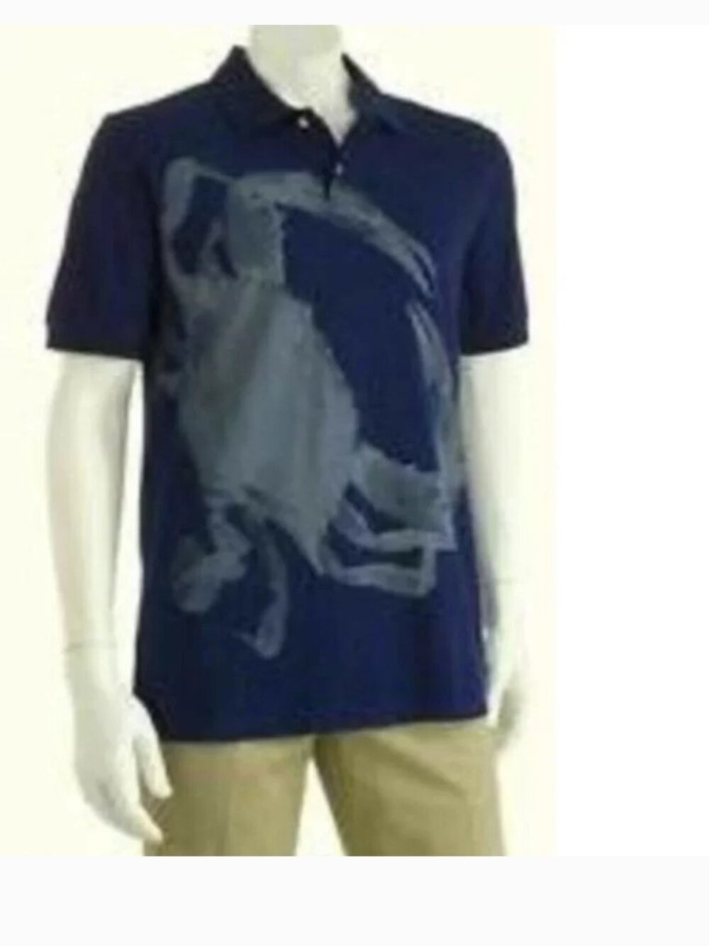 Chaps Polo Mens S Blue Crab Short Sleeve 2 Button Ribbed Collared Shirt